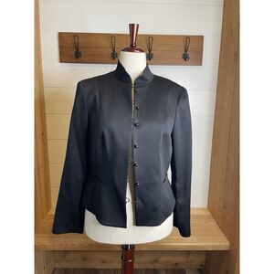 Woolworth Petite Pearl Button Blazer Mandarin Collar Black 14P